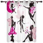 Lot de 2 rideau occultant fille de papillon rose dessin anim noir blanc 60x120cm