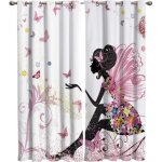 Lot de 2 rideaux occultants thermiques pour chambre et salon fille papillon jaune rose 60x120cm[843]