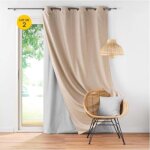 Lot de 2 rideaux occultant / thermique / phonique doublure amovible 140 x 260 cm coverline beige Lot de 2 rideaux occultant / thermique / phonique doublure amovible 140 x 260 cm coverline beige