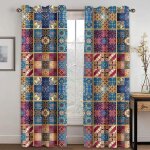 Lot de 2 rideau thermiques occultant fleur �toil�e g�om�trique bleu jaune rouge rideaux 60x120cm[68]
