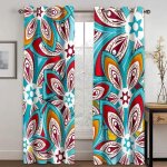 Lot de 2 rideau thermiques occultant fleur gomtrique bleu rouge blanc rideaux 100x140cm[62]