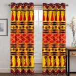 Lot de 2 rideau thermiques occultant motif ethnique jaune noir rouge rideaux 60x120cm[9]