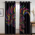 Lot de 2 rideau thermiques occultant plumes de cr�ne jaune rouge bleu rideaux 60x120cm[130]