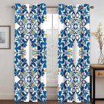 Lot de 2 rideau thermiques occultant vigne de fleur de fleur jaune blanc bleu rideaux 100x140cm[239]