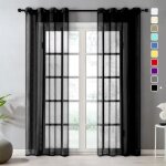 Lot de 2 rideaux voilages - 140x250cm noir en effet lin - décor salon chambre - topfinel Lot de 2 rideaux voilages - 140x250cm noir en effet lin - décor salon chambre - topfinel