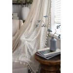 Lot de 2 rideaux voilage beige rideaux de fentre bohme semi occultants rideaux vintage style l150h240cm ...