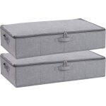 Lot de 2 sac de rangement sous lit boite en tissu pliables avec couvercle et 4 poign�e grande capacit� ...