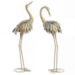 Lot de 2 statues de jardin - sculpture de h�ron - outsunny - 91 / 95cm - pour cour �tang terrasse - or ...