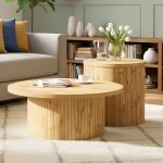 Lot de 2 tables basses - design lattes de bois - gigognes et modulables - rondes - style nordique zen ...