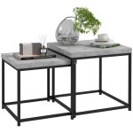 Lot de 2 tables gigognes - homcom - carres - cadre en acier et plateaux en bois - gris