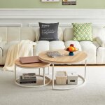 Lot de 2 tables basses ronde gigogne - table salon scandinave - 80x45cm / 60x35cm - couleur ch�ne