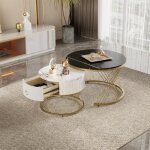 Table basse gigogne - dreammespace - noir et dor - 2 tables empilables - tiroir intgr - design contemporain ...