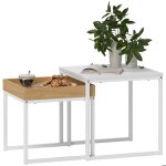 Lot de 2 tables basses gigognes - homcom - carr�e - style moderne - cadre en acier - blanc