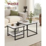 Lot de 2 table basse gigognes avec led, carre moderne, verre givr, tagre infrieure, blanc nuage ...