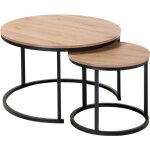 Calicosy - lot de 2 tables basses gigognes rondes l70 cm - lenny - chne et noir - chne et noir