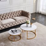 Lot de 2 tables basses gigogne table basse ronde moderne avec plateau en marbre 80x80x45cm blanc et or ... Lot de 2 tables basses gigogne table basse ronde moderne avec plateau en marbre 80x80x45cm blanc et or ...