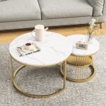 Lot de 2 tables basses gigognes ronde avec plateau en imitation marbre et pied en métal pour salon chambre ... Lot de 2 tables basses gigognes ronde avec plateau en imitation marbre et pied en métal pour salon chambre ...