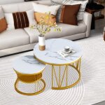 Table basse gigogne - dreammespace - ronde - plateau en marbre - 2 pi�ces - design moderne