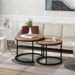 Lot de 2 tables basses ronde style industriel plateaux en fibre de bois structure en mtal bois