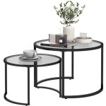 Lot de 2 tables basses gigognes rondes style contemporain - acier noir verre trempé 5 mm Lot de 2 tables basses gigognes rondes style contemporain - acier noir verre trempé 5 mm