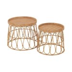 Lot de 2 tables basses rondes 505 et 405 cm en rotin naturel