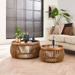 Lot de 2 tables basses rondes 80 et 60 cm en manguier - alrik