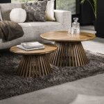 Lot de 2 tables basses rondes 80 et 60 cm en manguier naturel