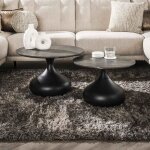 Lot de 2 tables basses rondes effet cramique marbre noir