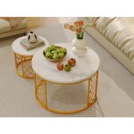 Lot de 2 tables basses rondes floragrace avec rangement mdf blanc + structure m�tal dor�e salon / bureau ...