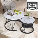 Lot de 2 tables basses rondes table basse gigogne moderne 70x70x45 & 45x45x40 table de salon avec effet ...