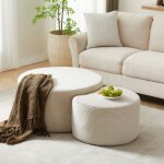Lot de 2 tables basses rondes rembourr�es - design moderne - ottoman pouf de salon - aucun montage - ...