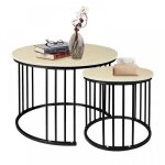 Lot de 2 tables basses rondes de salon - mipan - bois - avec �tag�re de rangement ouverte - pour salon ...