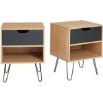 Lot de 2 tables de chevet duo noir et effet ch�ne 1 tiroir 40cm - bois
