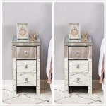 Lot de 2 table de chevet en miroir en verre avec 3 tiroirs meuble brillant pour chambre bureau moderne ...