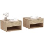 Lot de 2 tables de chevet murales - homcom - tiroir compartiment ouvert plateau - panneau de particules ...
