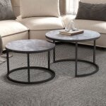Lot de 2 tables gigognes 80 et 60 cm en verre effet pierre grise