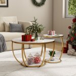 Lot de 2 tables gigognes rondes tables basses avec rangement tables dappoint � pieds m�tal pour salon ...