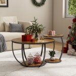 Lot de 2 tables gigognes rondes tables basses avec rangement tables dappoint � pieds m�tal pour salon ...