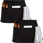 Lot de 2 tabliers de serveur noir mi - long unisexe 3 poches caf� / restaurant / bar / cuisine durable ...