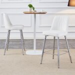 Lot de 2 tabourets de bar 42x45x100 cm avec pieds en m�tal argent�s repose - pieds en pu blanc