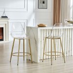 Lot de 2 tabourets de bar 485x485x102 cm avec pieds en m�tal dor�s assise en plastique transparent