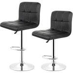 Lot de 2 tabouret de bar bistrot cuisine - chaise de bar en simili noir - hauteur rglable 55cm - 75cm ...