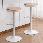 Lot de 2 tabourets de bar blanc bois massif tabourets de comptoir � hauteur r�glable pour comptoir de ...