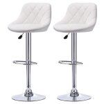 Lot de 2 tabourets bar blanc complet style contemporain réglable en hauteur Lot de 2 tabourets bar blanc complet style contemporain réglable en hauteur