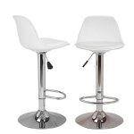 Lot de 2 tabourets de bar blancs - coussin pu - chaise haute de bar - réglable en hauteur - rotation ... Lot de 2 tabourets de bar blancs - coussin pu - chaise haute de bar - réglable en hauteur - rotation ...