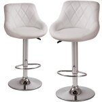 Lot de 2 tabourets de bar blancs en simili cuir et m�tal r�glables en hauteur - style contemporain