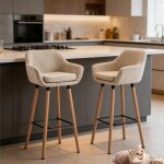 Lot de 2 tabouret de bar en bois massif - mengda - tissu - convient aux �lots de cuisineaux bars - beige ...