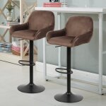 Lot de 2 tabouret de bar braga - tissu marron - r�glable en hauteur - pieds en m�tal noir mat