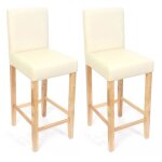 Lot de 2 tabourets de bar chaise de comptoir en simili cuir crème pieds en bois clair Lot de 2 tabourets de bar chaise de comptoir en simili cuir crème pieds en bois clair
