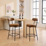 Lot de 2 tabourets de bar - chaise de cuisine - avec dossier et repose - pieds - style industriel - marron ...